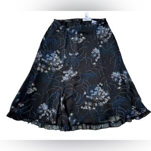 Sag Harbor Black Blue Floral Sheer Layered Lined Flowy Midi Skirt Women’s 10